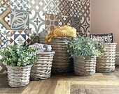 Traditional Rattan Wicker Basket Round Woven Flower Plant Pot Neutral Scandi Nursery Décor Gift Hamper French Style Log Storage Holder