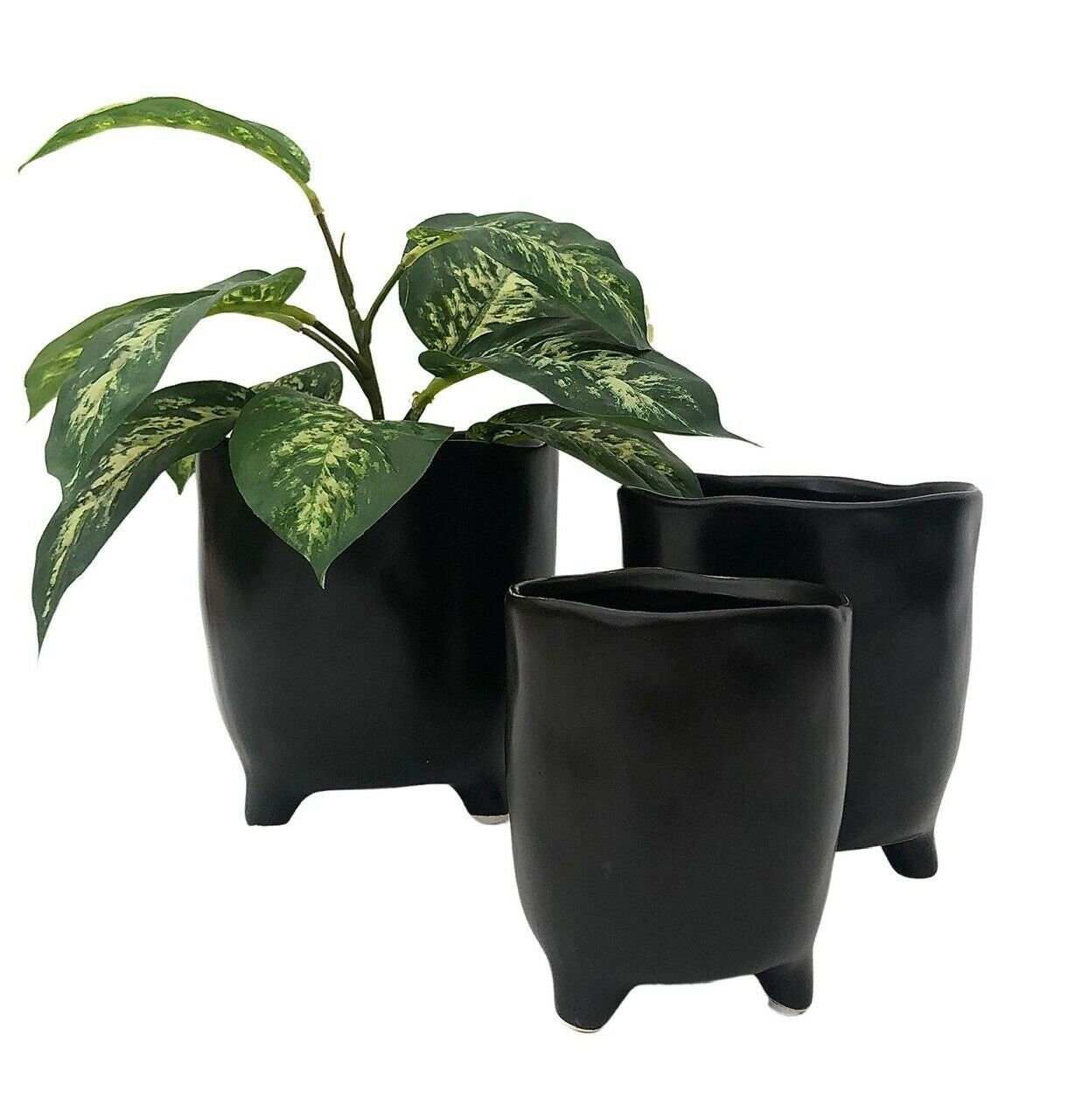Rustic Black Plant Pots on Legs Flower Pot Crackle Glaze Aged Etsy