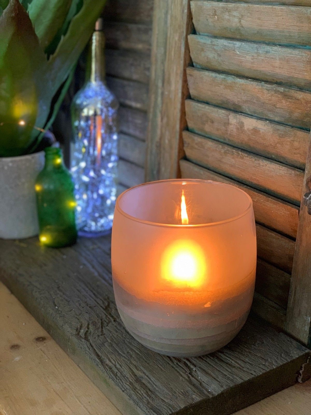 Large Glass Tea Light Candle Votive Holder Smokey Silver Etsy