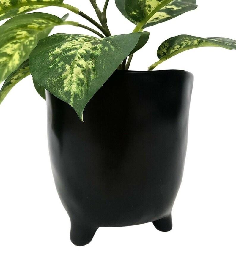 Rustic Black Plant Pots on Legs Flower Pot Crackle Glaze Aged Etsy