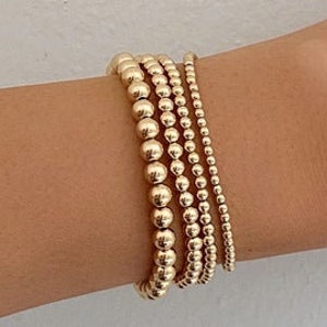 14K PÄRLARMBAND, Minimalistiska smycken, Guldfyllt armband, Elegant stapelbart stretchigt små pärlkulor 2 mm 3 mm armband