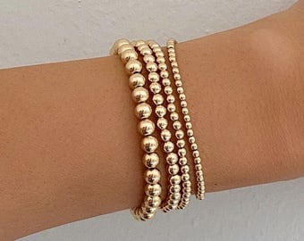 14K BEADED BRACELET, Minimalistic Jewelry, Gold Filled Bracelet, Dainty Stacking Stretch Tiny Bead Balls 2mm 3mm Bracelet