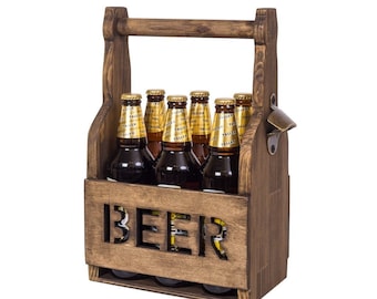 Soporte de cerveza / Bolsa de cerveza de madera / Portador de cerveza / Bolsa de cerveza / Carrito de cerveza / Soporte de paquete de 6 / Soporte de paquete de seis / Seis portadores traseros / Caddie de madera