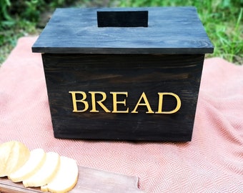 Black wooden bread box large farmhouse breadbox rustic bread bin Dark brown bread box kitchen organizer