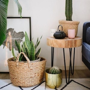 20&quot; 22&quot; Modern Hairpin legs table Small round coffee table  low wooden Live edge coffee table Nightstand Sofa table Rustic Round side table