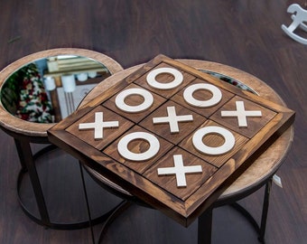 Tic Tac Toe oversize wood game board rustic wood table game wooden coffee table home decor outdoor friends game wooden coubes toys