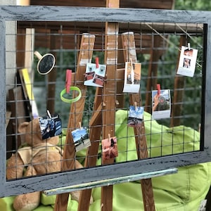 Pinza de madera rústica Pantalla de fotos de boda Moodboard rústico collage notas mostrar tablero de memoria de madera