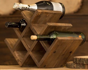 wooden wine rack, wood wine holder, rustic wine rack, wine cube, tabletop wine rack, oak wine rack, rustic wine rack, father's gift