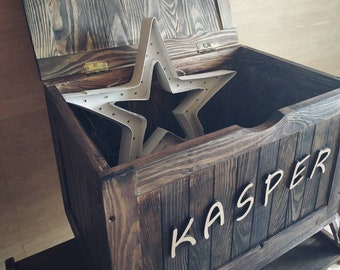 Personalized chest wooden toy box with wheels Large wooden toy chest with name Rustic engraved Personalized Toy Box