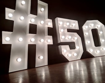 Marquee numbers large light up numbers bulbs sign marquee hashtag # anniversary number lights letter light wooden wedding backdrop