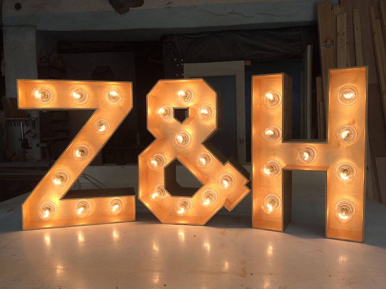 12-40 Large letter lights personalized wedding sign Large letter numbers light up letters Marquee Letter lights wooden wedding backdrop image 1