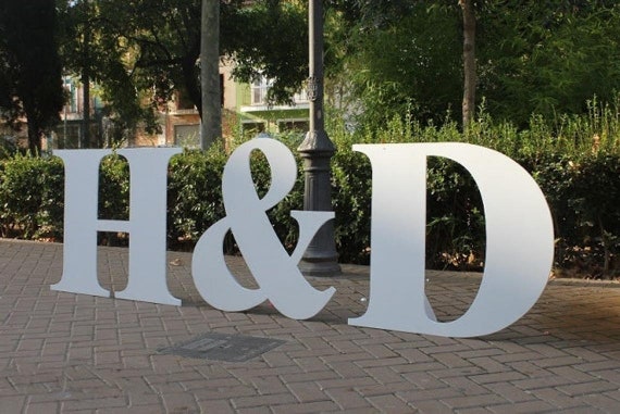 Letras de boda blancas grandes, iniciales de madera, letras