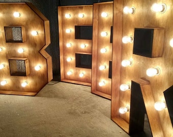 Barra gigante letras de madera cerveza boda luz marquesina letras grandes iniciales de boda números personalizados personalizados iluminar decoraciones de café pub