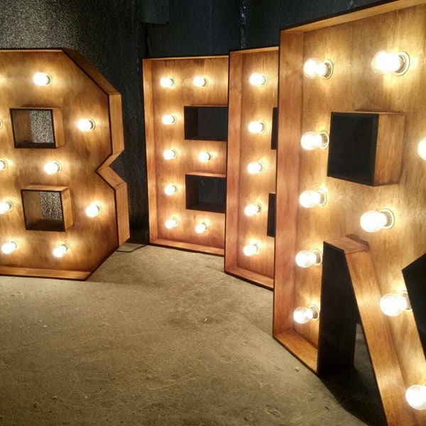 Barra gigante letras de madera cerveza boda luz marquesina letras grandes iniciales de boda números personalizados personalizados iluminar decoraciones de café pub