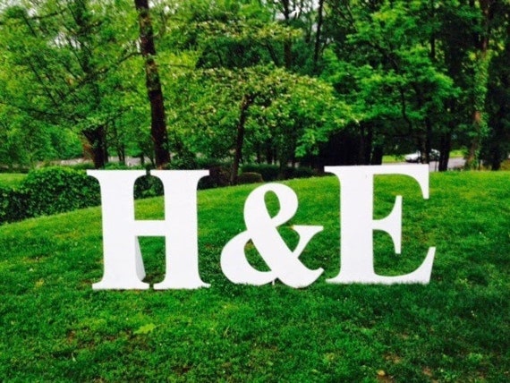 Letras de boda blancas grandes, iniciales de madera, letras