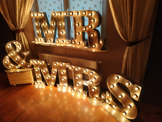 3 Ft Mr And Mrs Steel Light Up Letters Metal Marquee Sign Etsy