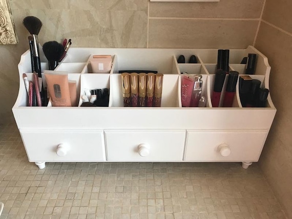 Lermende Organizador de maquillaje para tocador, organizador de cosméticos  blanco con cajones para baño. Organizador de maquillaje y almacenamiento.