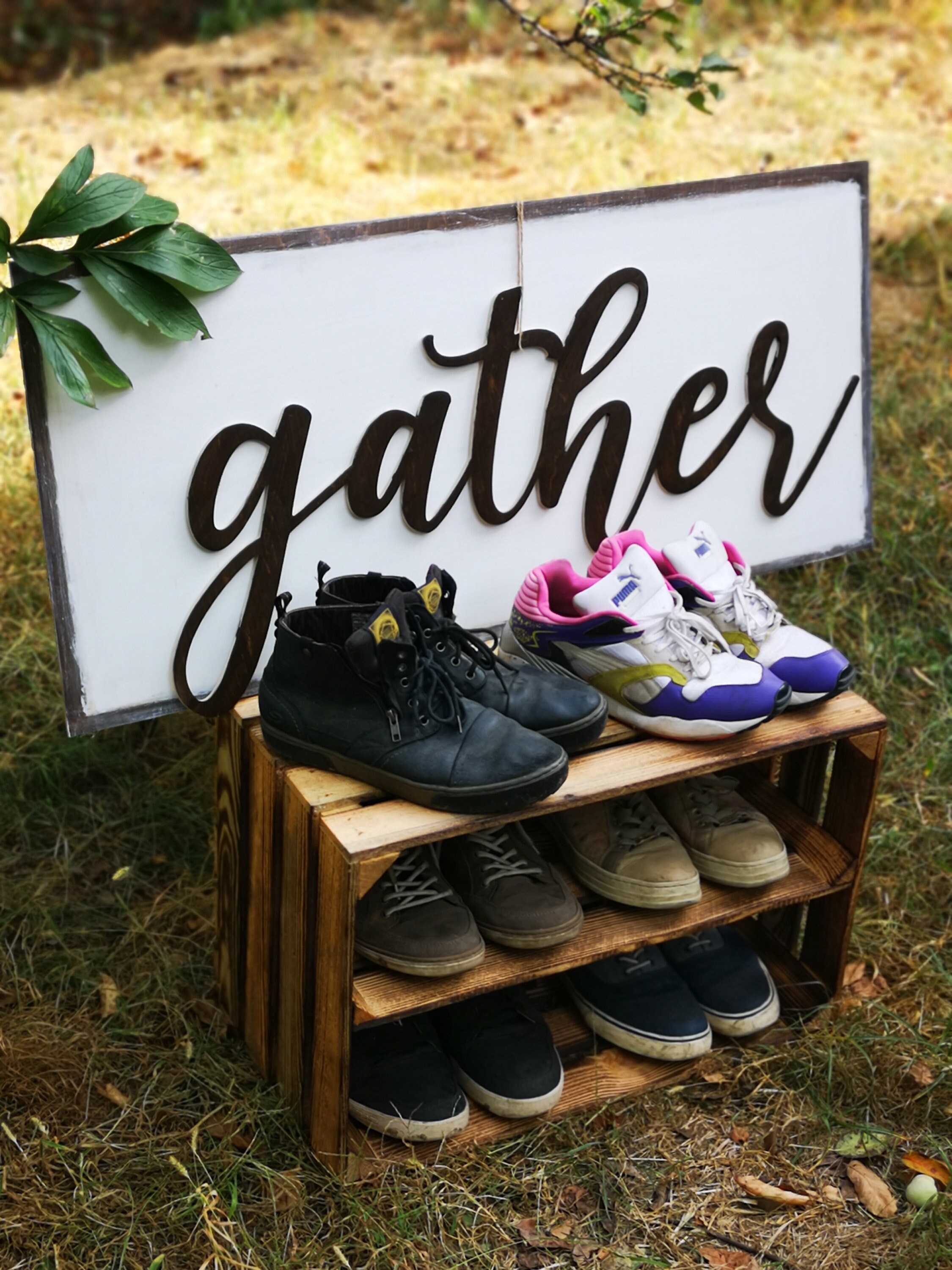 24 Wooden Shoe Rack Farmhouse Shoe Rack Rustic Shoe Etsy