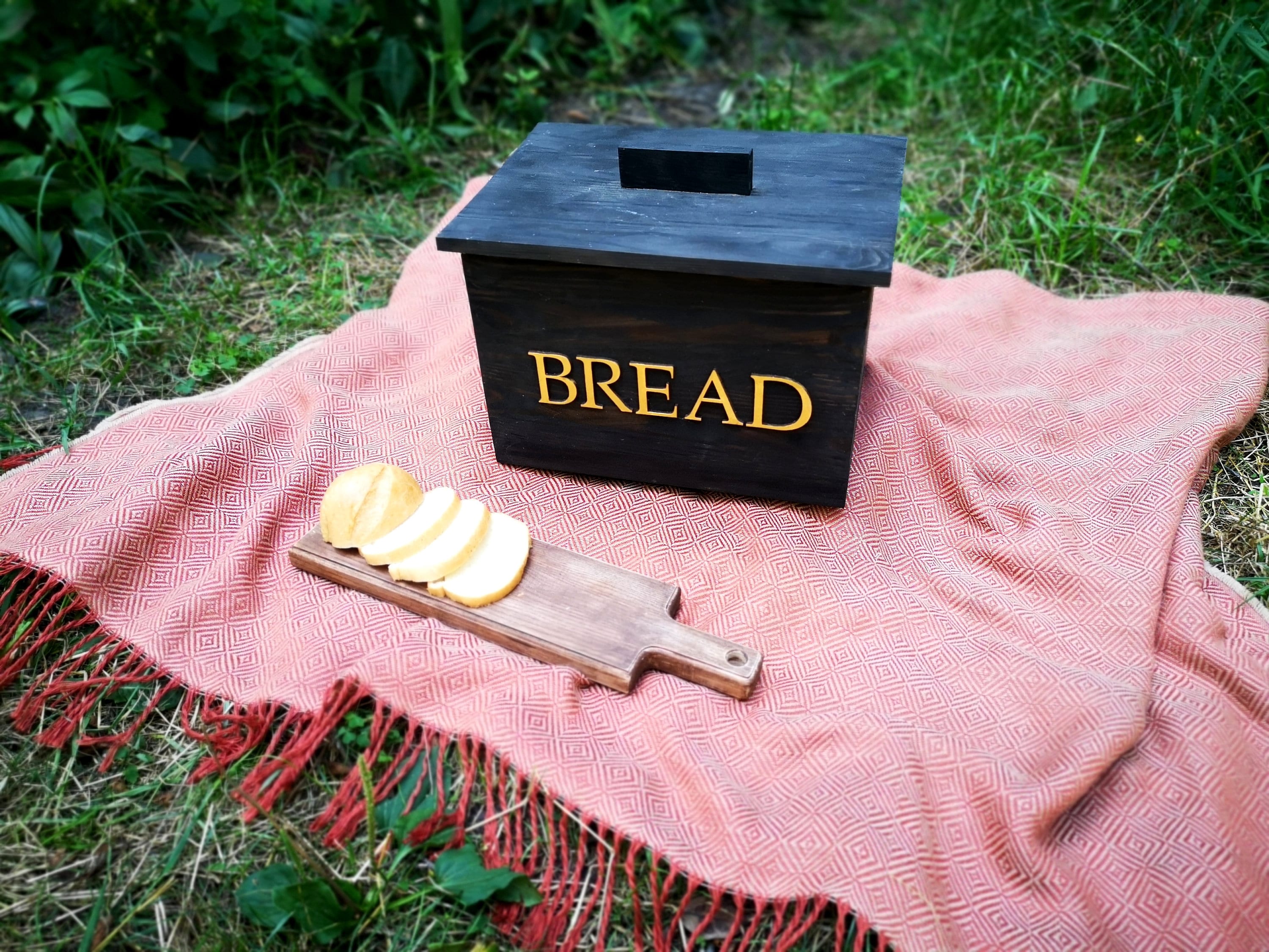 Black Wooden Bread Box Large Farmhouse Breadbox Rustic Bread Etsy