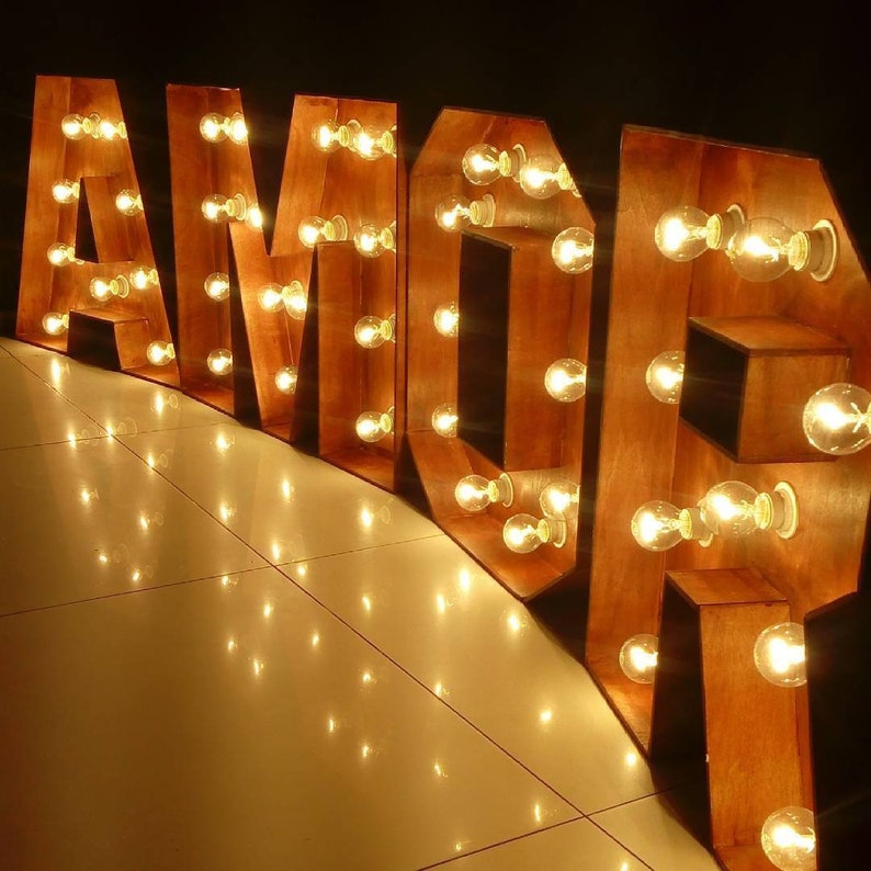 12-40 Large letter lights personalized wedding sign Large letter numbers light up letters Marquee Letter lights wooden wedding backdrop image 2