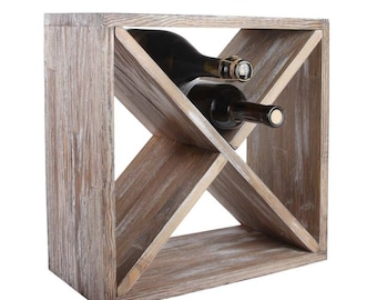 Botellero de madera en forma de cubo, botellero de madera para palets, botellero, botellero de madera recuperada, botellero de sobremesa, botellero rústico, regalo para amantes del vino