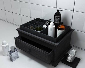 Mens care organizer wooden Nightstand organizer wood for him Bath organizer for men cosmetic holder box Perfume organizer bathroom organizer