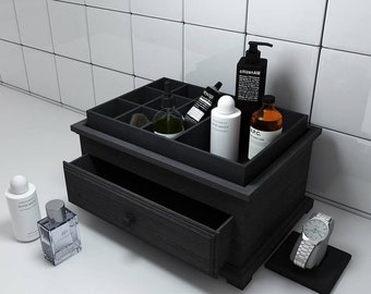 Mens Care Organizer Holz Nachttisch Organizer Holz für Ihn Bad Organizer für Männer Kosmetik Halter Box Parfüm Organizer Badezimmer Organizer