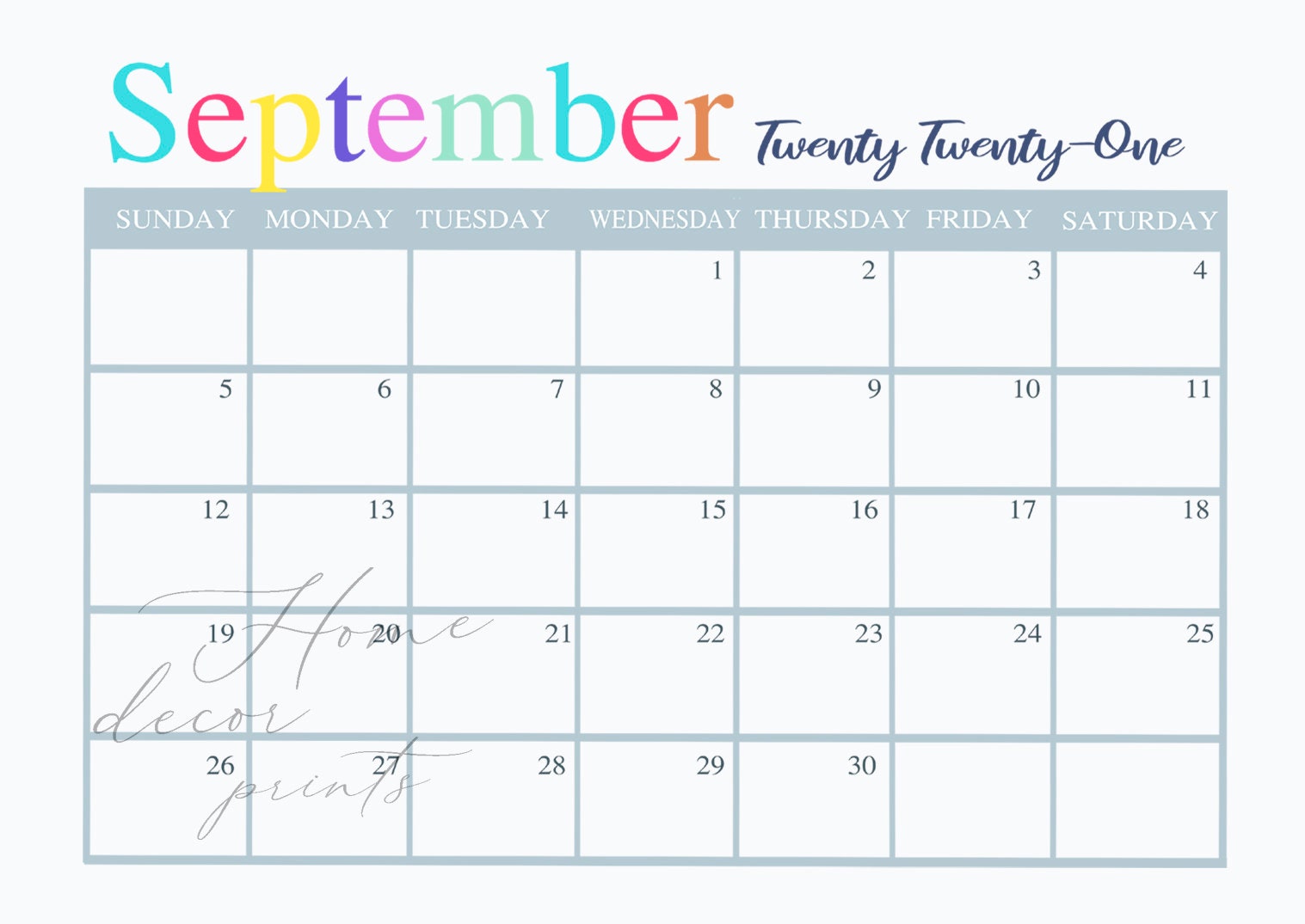 PRINTABLE September Calendar Printable Kids Calendar | Etsy