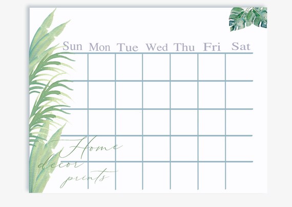 tropical empty calendar june july august printable monthly etsy