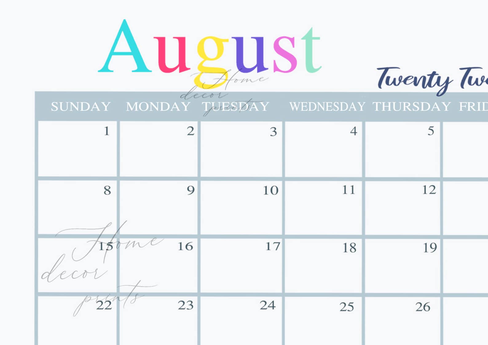 PRINTABLE August Calendar Printable Kids Calendar August | Etsy