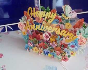 Gelukkige verjaardag pop-up 3D-kaart handgemaakte lasergesneden jubileum gouden robijn bruiloft