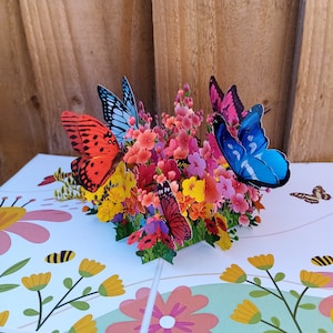 Papillons et fleurs Pop up Anniversaire/Fête des Mères/Carte d'anniversaire