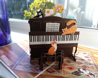 Cats on piano 3D pop up card