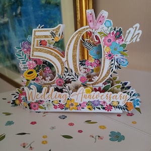 Golden Wedding Anniversary Pop up card 50th anniversary card