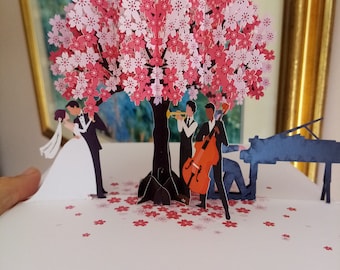 Wedding pop up 3d card party blossom music themed