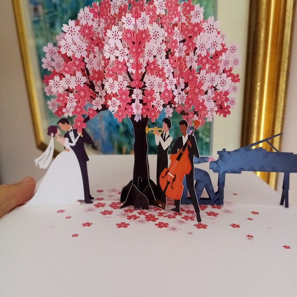 Wedding pop up 3d card party blossom music themed