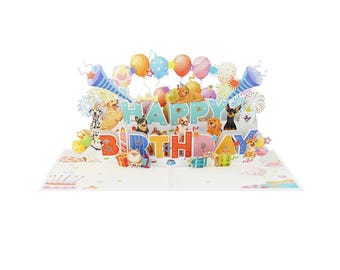 Dogs pop up Happy Birthday 3D card,