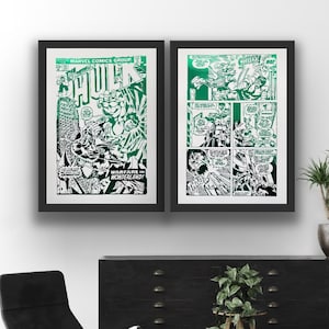 Set of 2 Hulk Comic Cover Foil Prints, Comics, Hulk Smash, Comic Strips, Comic Book Picture, Gifts For Him, Gifts For Kids, Unique Gifts