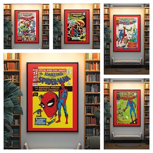 5er Set Prints, Spider-Man Prints, Spider-Man Geschenke, Comic Cover Prints, Comic Buchkunst, Spider-Man Geschenke, Comic Fans, Digital Download