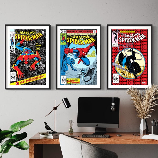100th 200th 300th Edition Spider-Man Comic Cover Prints, Set of 3 Prints, Spider Man Gifts, Unique Gift, Spider-Man Prints, DIGITAL DOWNLOAD