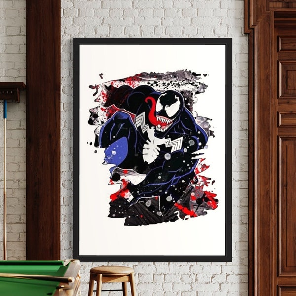 Venom Splash Print Digital Download, Venom Prints, Comic Prints, Venom Comics, Bedroom Prints, Man Cave Prints, Comic Art, Splash Prints