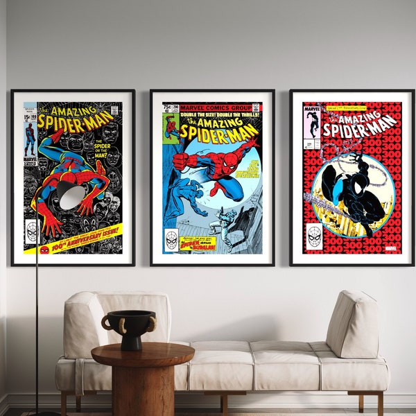 100th 200th 300th Edition Spider-Man Comic Cover Prints, Set of 3 Prints, Spider Man Gifts, Unique Gifts, Spider-Man Prints, Large Prints