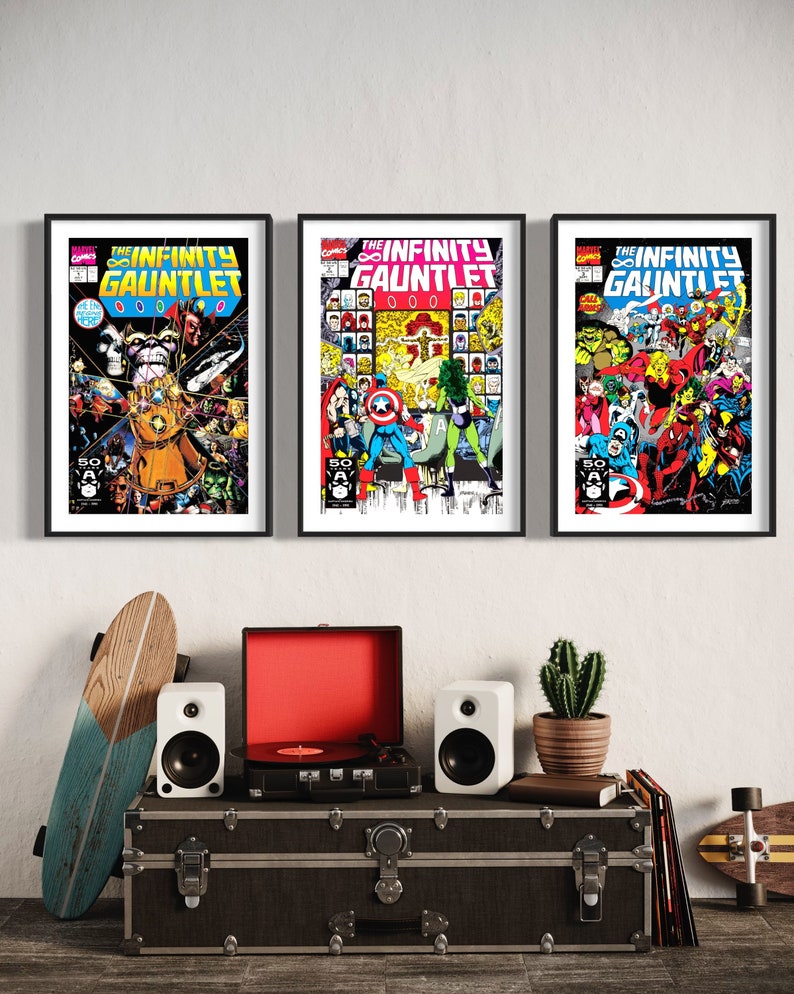 The Infinity Gauntlet 1, 2 and 3 Comic Cover Prints, Set of 3 Prints