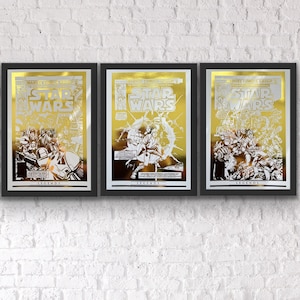 Zestaw 3 wydruków foliowych na okładkach komiksów Star Wars, okładki komiksów Star Wars, prezenty dla niego, prezenty dla taty, prezenty dla dzieci, niezwykłe prezenty, kultowe prezenty