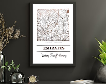 Emirates foliekaart print, Arsenal kaart, Arsenal prints, voetbal folie print, Arsenal geschenken, voetbal geschenken, voetbalfan, voetbalmemorabilia