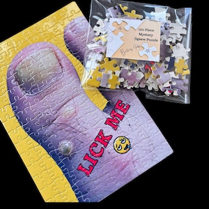 Warty Toe Mystery Jigsaw Puzzle, 120 Piece, Funny, Rude Adult Gift with &#39;Lick Me&#39; Dribbling Emoji, Gross Gag, Gift for Friends, Secret Santa