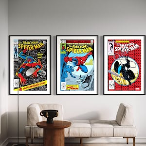 100th 200th 300th edition spider-man comic cover prints, set of 3 prints, spider man gifts, unique gifts, spider-man prints, large prints
