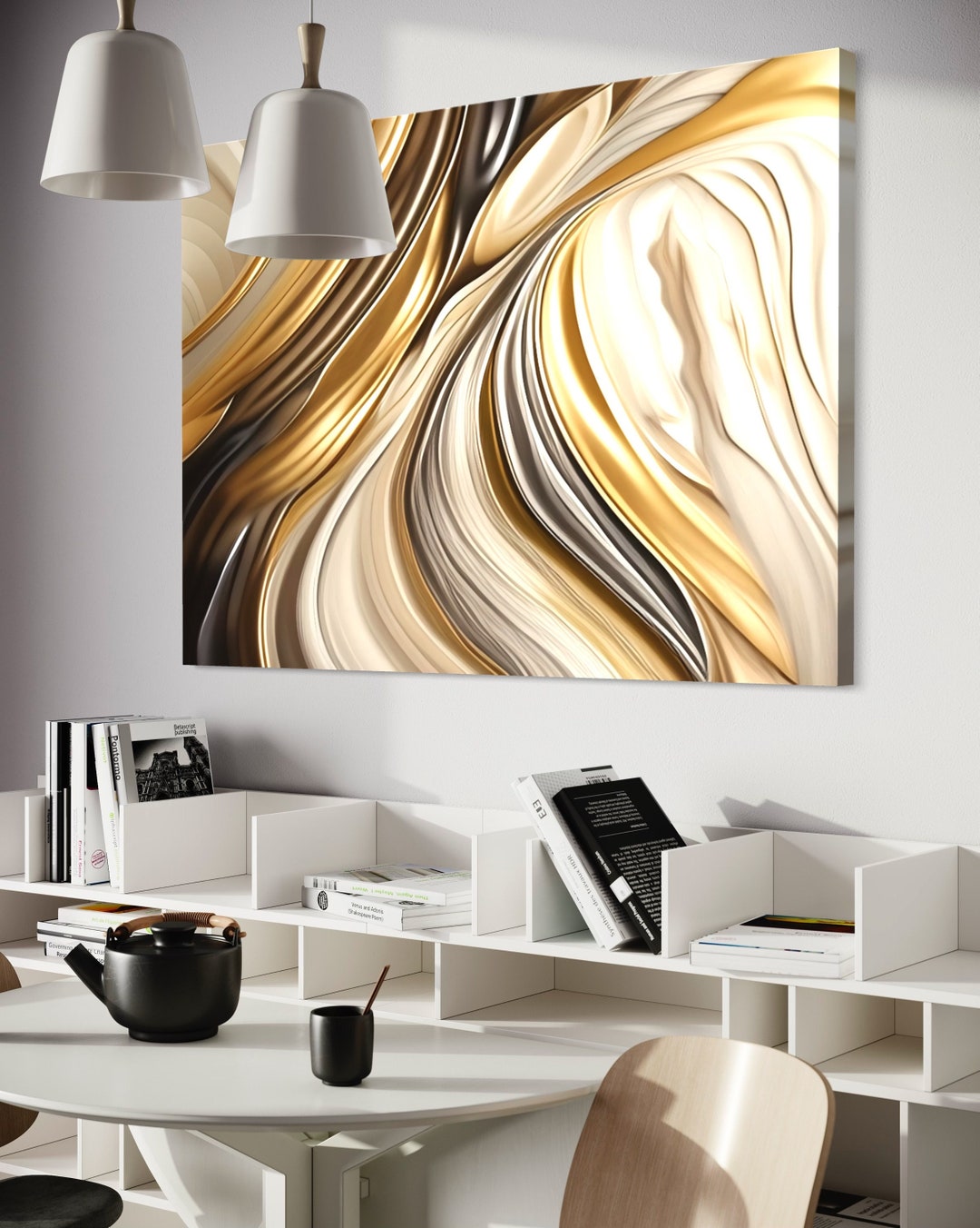 Satin Canvas Gold Black & Beige Metallic Canvas Print Etsy