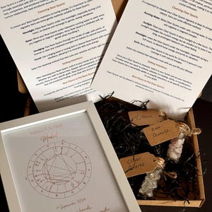 Newborn Astrology Birth Chart Gift Set With Crystals, Personalised Celestial Gift, First Birthday, Natal Chart, Astrology, Star Sign Art