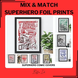 Mix & Match Comic Cover Foil Prints, Spider Man Gifts, Hulk, Comic Book Prints, Unique Gifts, Thor, Iron Man, Black Panther, Comic Art